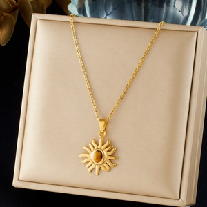 Stainless Steel Gold Plated Tiger's Eye Sun Pendant Necklace For Daily Wear Gift Clavicle Chain - Product Image 1
