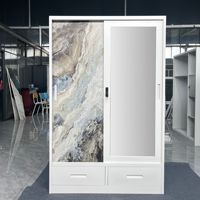 Meubles de chambre à coucher d'intérieur maison placard Almirah Double 2 miroir porte coulissante impression acier placard armoire métal armoires verrouillables