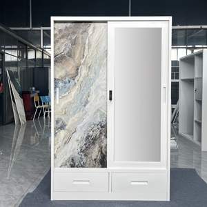 בית חדר שינה ריהוט חדר שינה מקורה אלמירה כפול 2 מראה דלת הזזה הדפסה ארון פלדה ארון בגדים ארון בגדים ארונות מתכת - Product Image 3