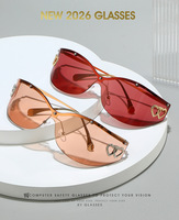 Lunettes de soleil de luxe surdimensionnées sans monture, avec décorations en forme de cœur, style moderne, accessoire de mode décontracté pour l'extérieur