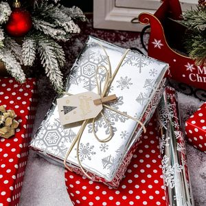 Reversible Christmas <b>Wrapping</b> <b>Paper</b> Silver Snowflakes 46.8 Square Feet Recyclable Gift Craft <b>Paper</b> - Product Image 1