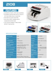 Contabanconote Multifunzione 2108 Ultimo Modello |   Contatore Automatico di Banconote per Attrezzature Finanziarie - Product Image 6