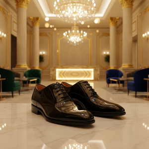 Zapatos de Vestir de Hombre de Lujo, Diseño Clásico, Negros, de Piel Vacuna con Acabado Patentado, Ligeros, para Oficina y Eventos Formales - Product Image 1