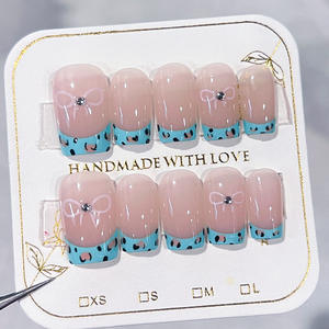 10 Pièces <span class=keywords><strong>Faux</strong></span> Ongles en Résine Haut de Gamme à Couverture Complète, Vente en Gros, Motif Léopard Français, Strass et Nœuds pour Nail Art - Product Image 2