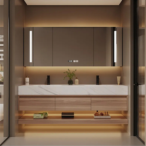 <span class=keywords><strong>Mobile</strong></span> <span class=keywords><strong>Bagno</strong></span> Moderno Sospeso con Doppio Lavabo, Set di Armadietti in Legno di Quercia Bianca Massello - Product Image 2