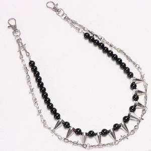 Cadena de cintura de doble capa con cuentas y púas de aleación de zinc estilo hip hop para uso diario. - Product Image 1