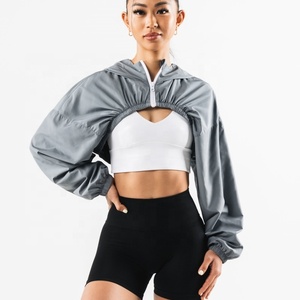 Nuove donne personalizzate che corrono giacca da palestra <span class=keywords><strong>Oversize</strong></span> giacca <span class=keywords><strong>impermeabile</strong></span> in tessuto con cappuccio giacche corte da esterno - Product Image 5