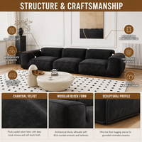 Canapé trois places inclinable en tissu chenille noir, design moderne et minimaliste, avec rembourrage en éponge, idéal pour petits salons