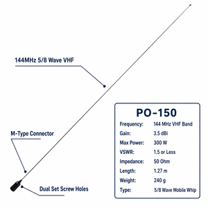 Heavy Duty High Gain Long Range PO-150 VHF 144MHz 6.5dBi 300W 127cm 5/8 Wave Mobile Whip Vertical M-Type Car Truck Ham <strong>Radio</strong> - Product Image 4