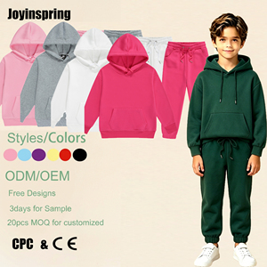 Ensemble de survêtement en molleton uni tendance pour enfants, style streetwear, 2 pièces/ensemble, sweat-shirt à capuche et pantalon de jogging, vêtements décontractés pour garçons et filles, automne - Product Image 1