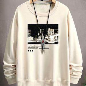 Sweat-shirt vintage en molleton de coton épais pour hommes, col rond, personnalisable avec logo, vente en gros, streetwear - Product Image 1