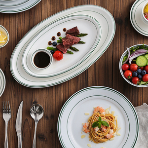 Màu xanh lá cây rim Vòng Gốm bữa ăn tối tấm sứ bít tết mì ống phục vụ sạc món ăn đồ ăn cà phê rượu vang đặt cho nhà hàng - Product Image 5