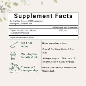 Extracto Herbal de Raíz de Diente de León Orgánico en Polvo, para Desintoxicación Hepática, Apoyo Digestivo, Diurético Natural, 100% Puro, CAN - Product Image 2