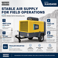 Compresseur d'air à vis portable diesel Atlas Copco XAHS450 12 bars 441 CFM 13m3/min pour l'exploitation minière, le forage et la construction