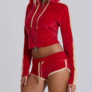 שירות odm oem מותאם אישית oem בסגנון רטרו קפוצ 'ון Coodie y2k התחדשות קטיפה קטיפה רזה מתאים zip למעלה - Product Image 3