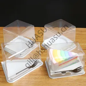 Scatola per fette di Mini torte in plastica trasparente rettangolare a triangolo monouso per matrimonio personalizzato con forchetta ed etichetta
