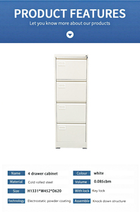 Classeur <span class=keywords><strong>suspendu</strong></span> élégant à 4 tiroirs en métal A4 Mobilier de <span class=keywords><strong>bureau</strong></span> contemporain avec fer en acier pour le rangement de la maison ou du parc - Product Image 6