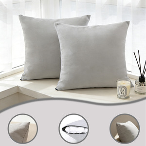 Housses de coussin carrées en velours personnalisées en gros - Housses de coussin décoratives élégantes <span class=keywords><strong>gris</strong></span> clair 100 % polyester avec fermeture éclair assortie - Product Image 6