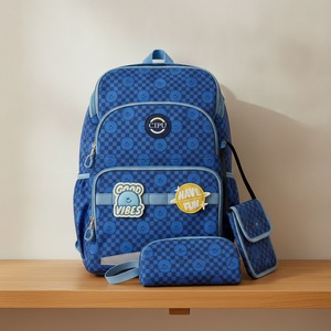 School Backpack Set for Students Preppy Style Polyester 20-35L Lightweight Ergonomic with Free Crossbody <b>Pouch</b> Pencil Case - Product Image 2