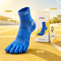 Chaussettes plates de course athlétiques à cinq orteils, bleues, respirantes, en maille, avec séparation des orteils, gestion de l'humidité et maintien du talon