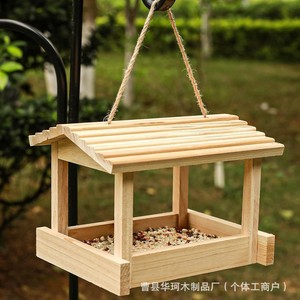 Comedero para pájaros de madera colgante para exteriores, color madera natural, madera maciza para pájaros, uso en patio trasero o balcón. - Product Image 4