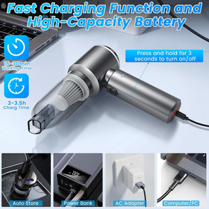 Máy hút bụi mini không dây 4 trong 1, mạnh mẽ, 3 tốc độ điều chỉnh, sử dụng pin, dành cho ô tô - Product Image 3