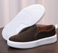 Chaussures de sport décontractées plates en cuir pour hommes, semelle extérieure en caoutchouc, chaussures de course à enfiler