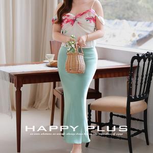 กระโปรงทรงหางปลา Runqi ผ้าซาติน สำหรับผู้หญิงไซส์พลัส สีเขียวแก้ว เอวปกติ สีพื้น ผ้าโพลีเอสเตอร์ - Product Image 4