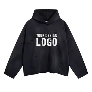 New Design Irregular Holes 450g Washed Distress Mens Hoodies Wholesale OEM Cotton Gradient Color Oversized Men's Hoodies - Product Image 4