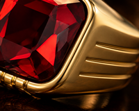 JLM Retro Gold Edelstahlring für Herren mit großem quadratischem roten Stein, Biker-Punk-Siegelring – Bestseller