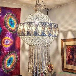 Pantalla de lámpara de macramé bohemio moderno Extra grande, patrón sólido tejido hecho a mano para jardín, salón, iluminación de techo, accesorio de trama - Product Image 6