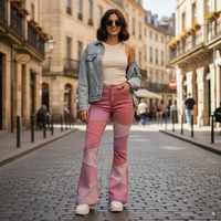 Nouvelle collection automne 2026 – Jean évasé taille haute en denim bleu color block pour femme, grande taille, extensible, patchwork, longueur complète, décontracté et chic