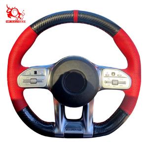 Funda de Volante de Coche de Cuero <span class=keywords><strong>Rojo</strong></span> y Fibra de Carbono DIY para Mercedes Benz AMG GT A35 A45 S AMG 4Matic 2020 - Product Image 4
