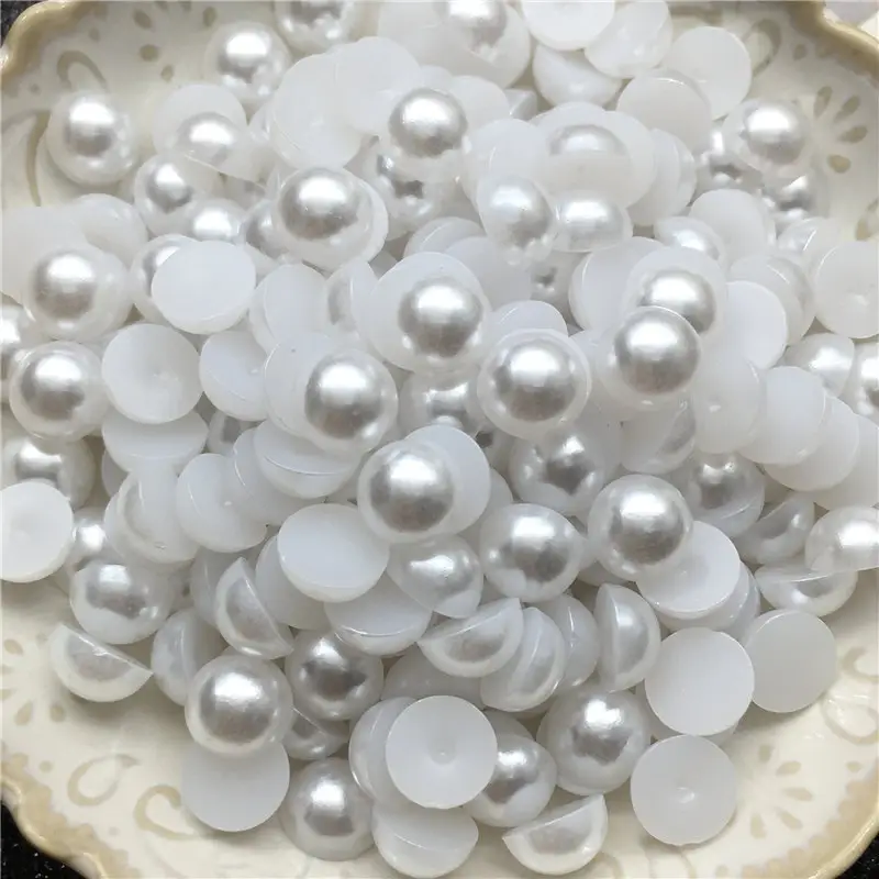 En gros ABS Dos Plat Lâche Perles 5mm Blanc Demi Rond Nail Art Perles En Vrac