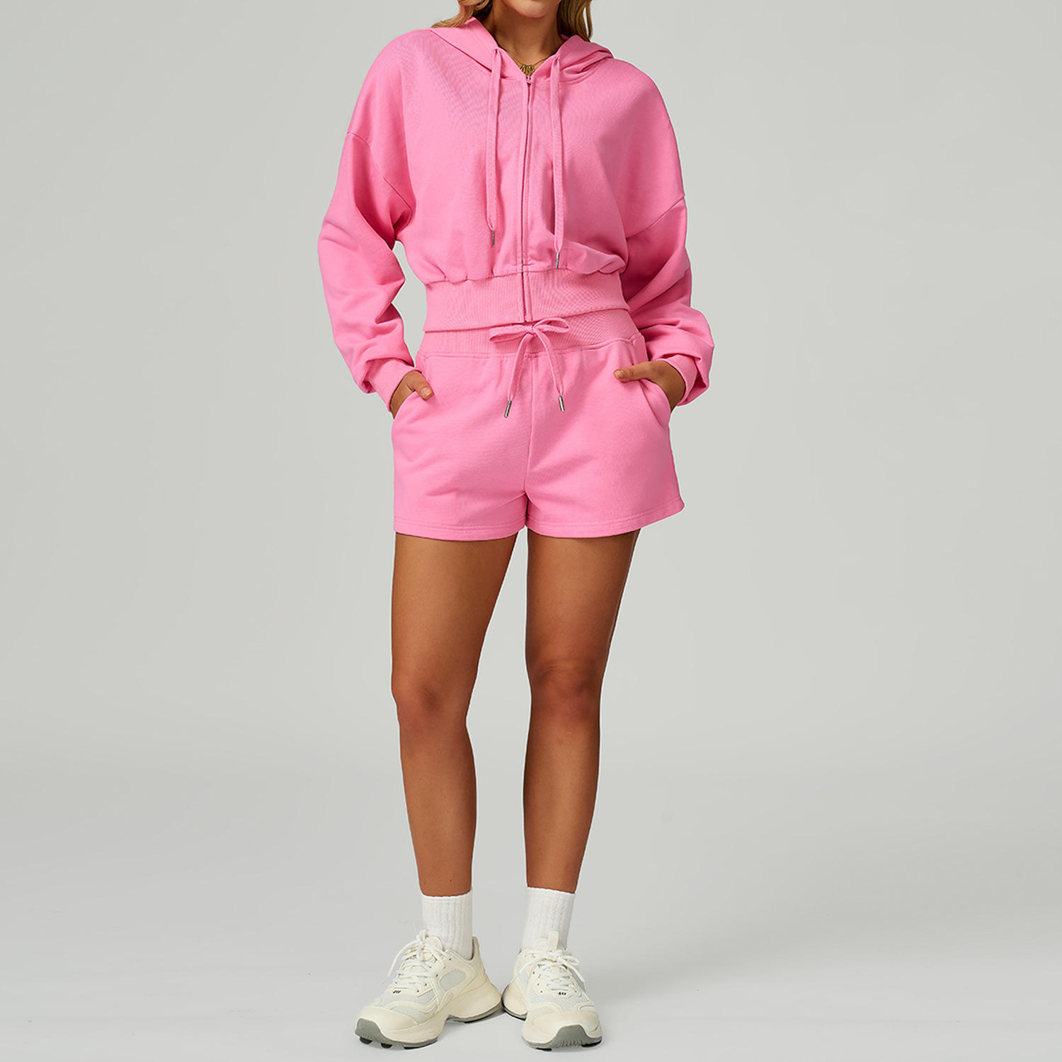 เสื้อโค้ท กางเกงขาสั้น-สีชมพูกุหลาบ