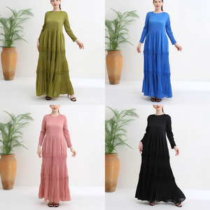 Abito Modesto Plissettato Personalizzato Taglia Unica, Nuovo Colore Tinta Unita, Vestito Casual Morbido Viola, Design alla Moda per la Chiesa - Product Image 2