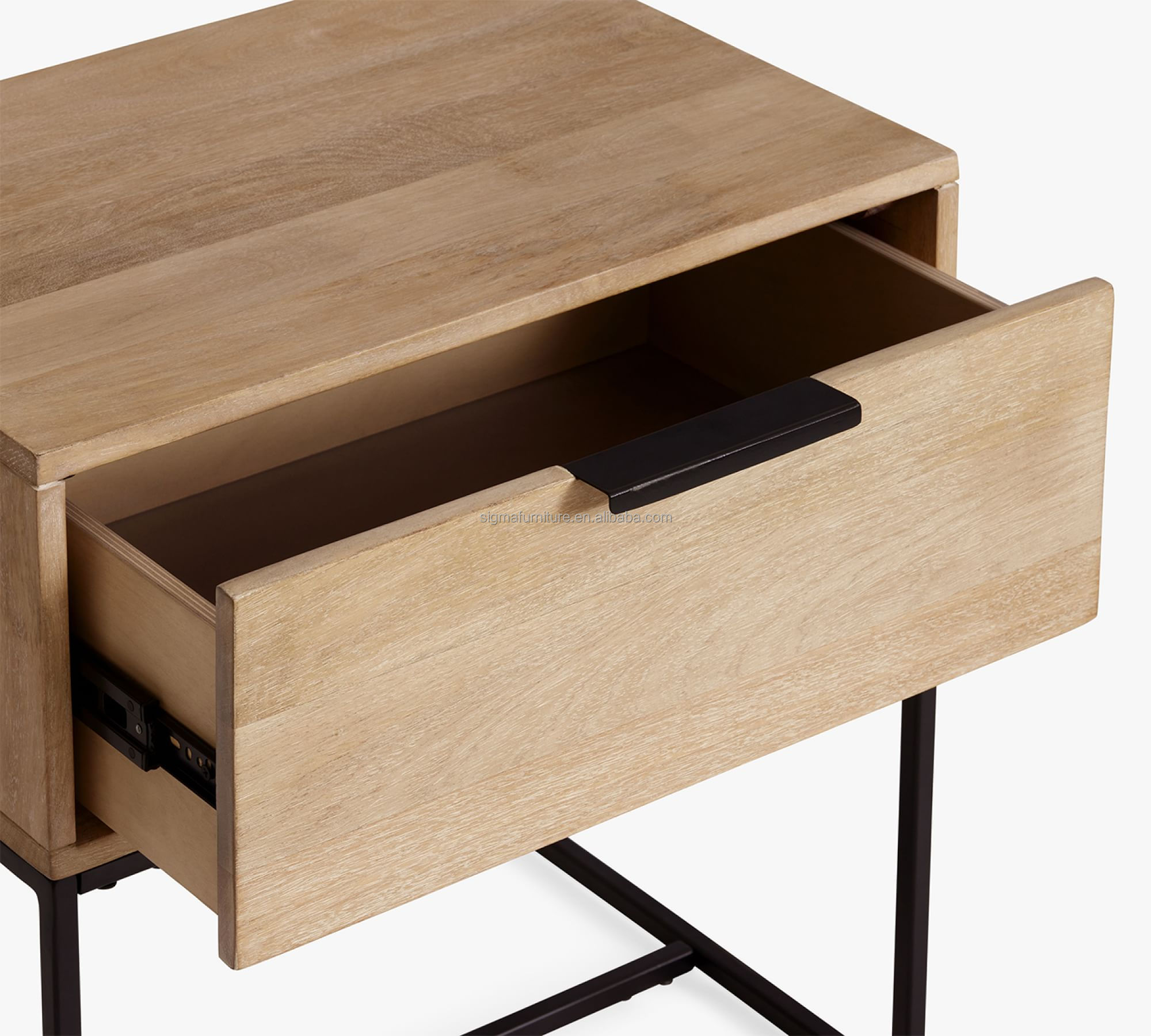 Hot sale modern wood nightstand with metal leg simple style nordic farmhouse customize