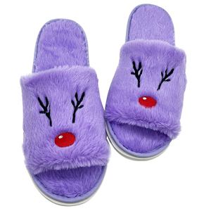 Pantoufles <span class=keywords><strong>de</strong></span> Noël wapiti pour femmes pantoufles d'intérieur et d'extérieur en peluche orignal pantoufles <span class=keywords><strong>de</strong></span> Noël en peluche plates pour la maison pantoufles - Product Image 3