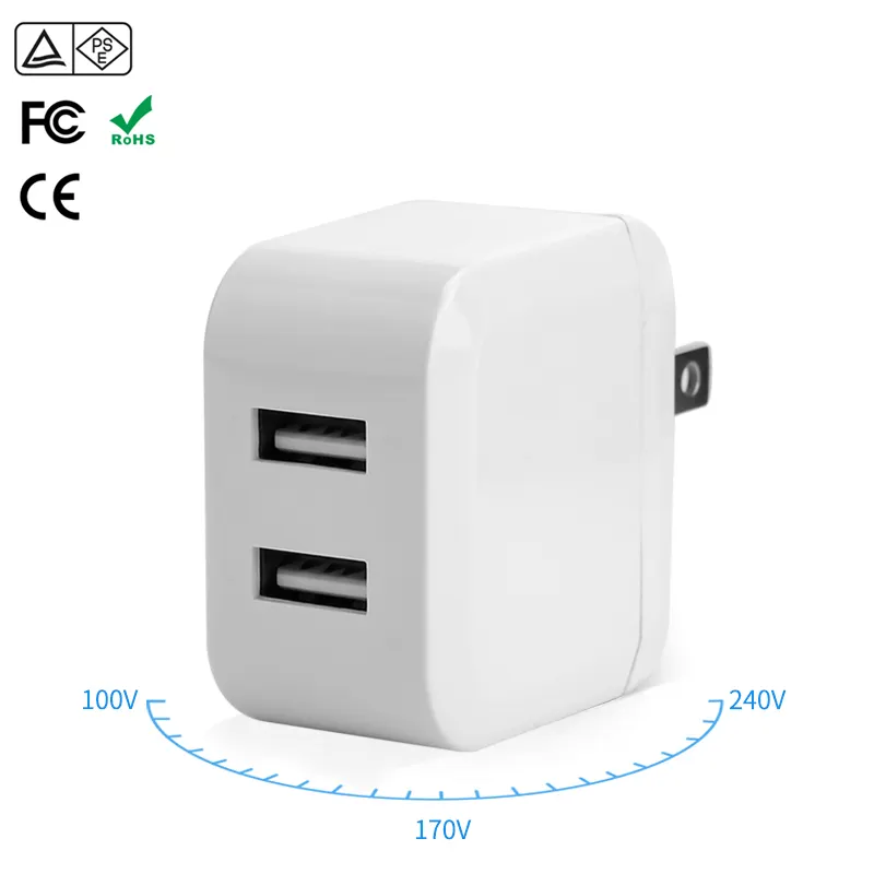 Wall Usb Charger Folding Plug Portable 5V 2.4A Dual Socket Ports Mobile Phone USB Travel Fast Charger Wall Power Adapter For Phone And Tablet