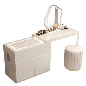 Cream Colored Dressing Table Solid Wood Modern Minimalist Makeup Vanity With Storage For Bedroom - Product Image 3