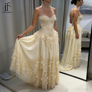 Vestido de Noche Elegante Jancember en Amarillo Claro <span class=keywords><strong>para</strong></span> Mujer, Corte en A, Largo hasta el Suelo, con Flores 3D y Apliques de Perlas, en Chifón, <span class=keywords><strong>para</strong></span> Fiesta o Graduación - Product Image 1