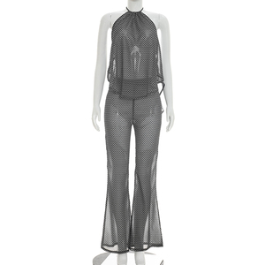 Ensemble pantalon femme Viviblook Y26ST135 – Débardeur dos nu à pois rétro et pantalon évasé transparent – Ensemble décontracté deux pièces - Product Image 1