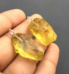 Argent Sterling 92.5 2 Pièces Beau Pendentif à Charme Fait Main Quartz Citron Naturel Pierre Précieuse Non Traité Brut - Product Image 3