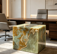 Table console en onyx vert naturel écologique de luxe, bloc de pierre polie, piédestal moderne, mobilier pour chambre à coucher, maison, villa