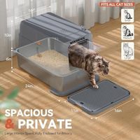 Wooaidagg Bac à litière pour chat de taille XL, écologique, couvert, anti-odeurs, design modulaire, nettoyage facile avec pelle (Gris foncé)