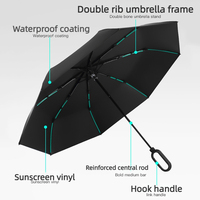 Parapluie pliant coupe-vent avec poignée mousqueton, logo personnalisé OEM, double nervure, revêtement UV noir, pour homme, promotion de marque, cadeau d'affaires