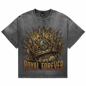 เสื้อยืดผู้ชายแขนสั้นทรงโอเวอร์ไซส์ ลายพิมพ์ DTG ลายมงกุฎแตกสไตล์วินเทจ ผ้าระบายอากาศได้ดี ทรงหลวม สตรีทแฟชั่น ล้างสีแบบแอซิดวอช - Product Image 1