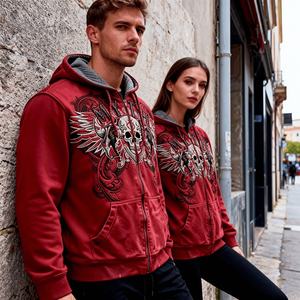 เสื้อฮู้ดดี้ทรงโอเวอร์ไซส์แบบซิป ยูนิเซ็กส์ สไตล์วินเทจ ล้างสีแบบอเมริกัน สตรีทแวร์ ลายกราฟิกหัวกะโหลกปีกนก คอนทราสต์ โกธิค  ลดราคาสุดฮอตประจำปี 2026 - Product Image 3