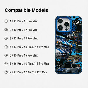 Custodia in TPU opaco con motivo collage auto sportiva blu graffiti, <span class=keywords><strong>cover</strong></span> antiurto per iPhone 17 16 15 14 13 Pro Max - Product Image 3