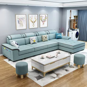 Kain Formal Modular Modern Mewah, 3 Kursi Sudut Bagian Bentuk L Kursi Kantor Recliner Set Sofa Ruang Tamu Furnitur Sofa